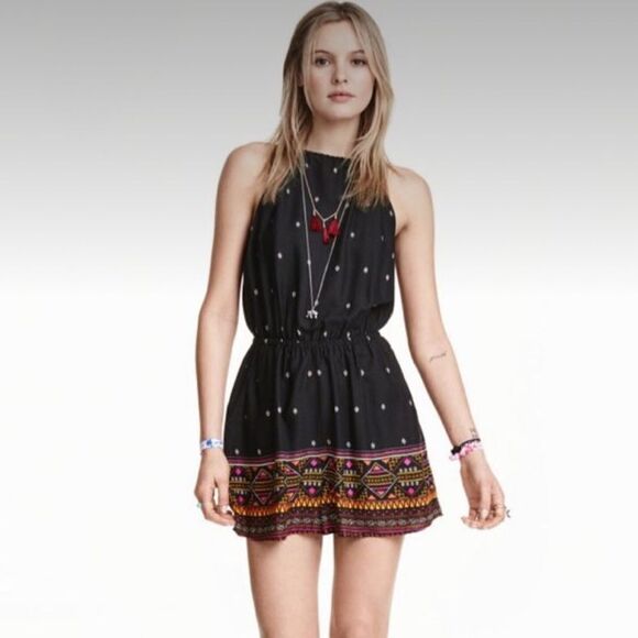 HM + Coachella Black Multi Sleeveless Aztec Print Romper Size 2 - Picture 1 of 15
